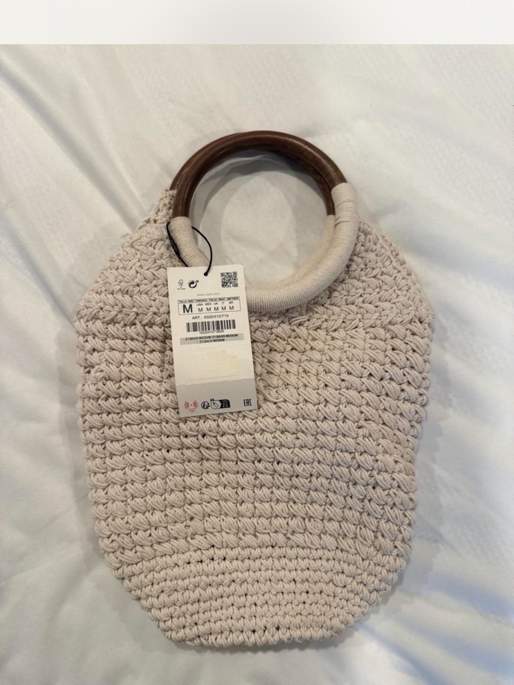 Zara Cream Woven Tote with Wooden Round Handles